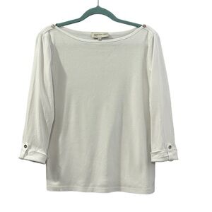 Jones New York Sport White 3/4 Sleeve Boat Neck Top Button Sleeve XL